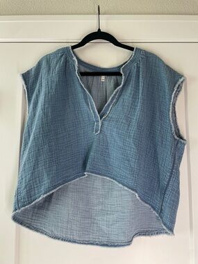 aerie Light Blue Gauze V-Neck Sleeveless Top